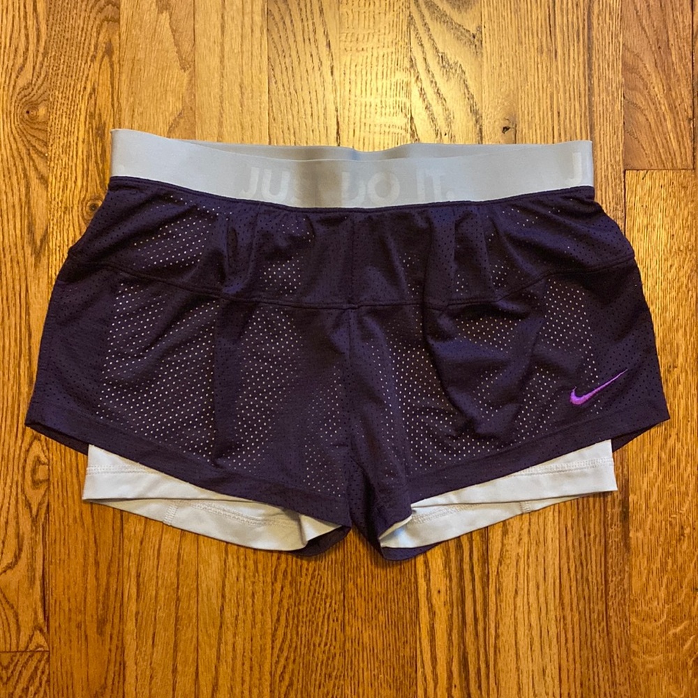 Nike Purple Double Up 2 in 1 Compression Training Shorts
